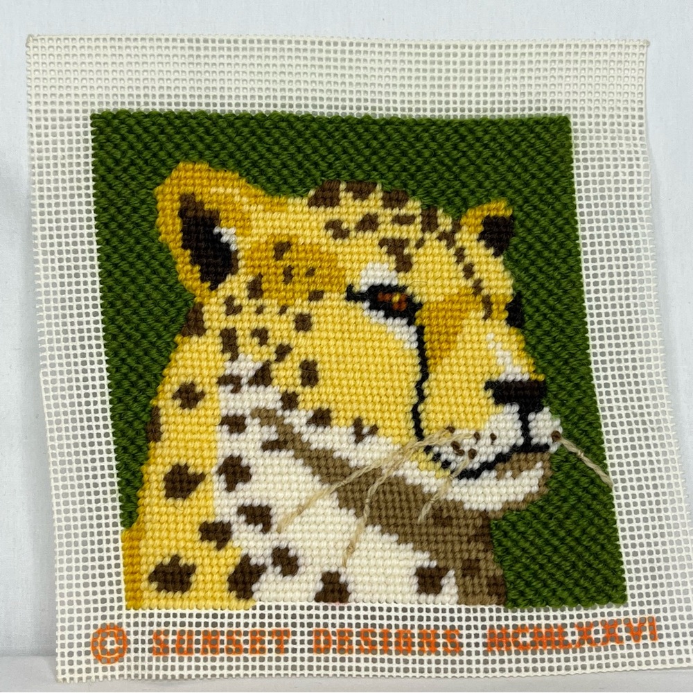 Sunset Designs Needlepoint Cheetah By Nancy Carlson- Completed
